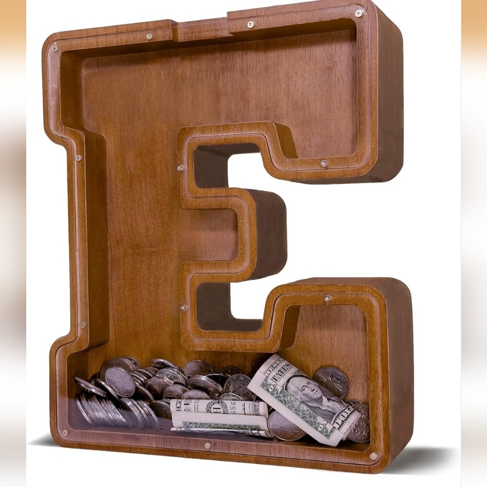 Wooden Letter E 12in Piggy Bank